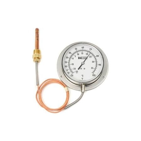WEISS INSTRUMENTS. 4 1/2in dial, 5FT, remote reading, 1/2in NPT union connection, 0-180F 45BL-180